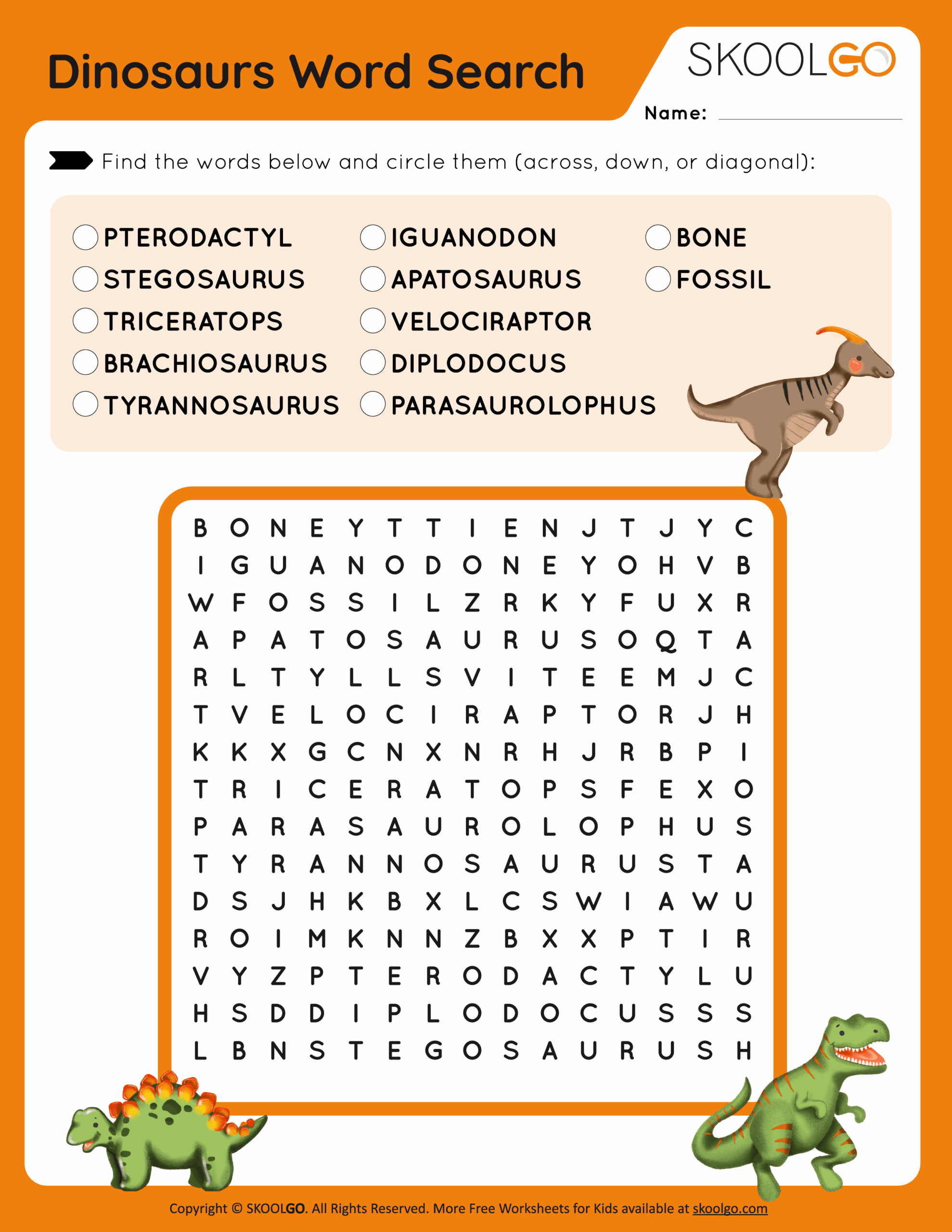 Dinosaurs Word Search Free Game For Kids SKOOLGO