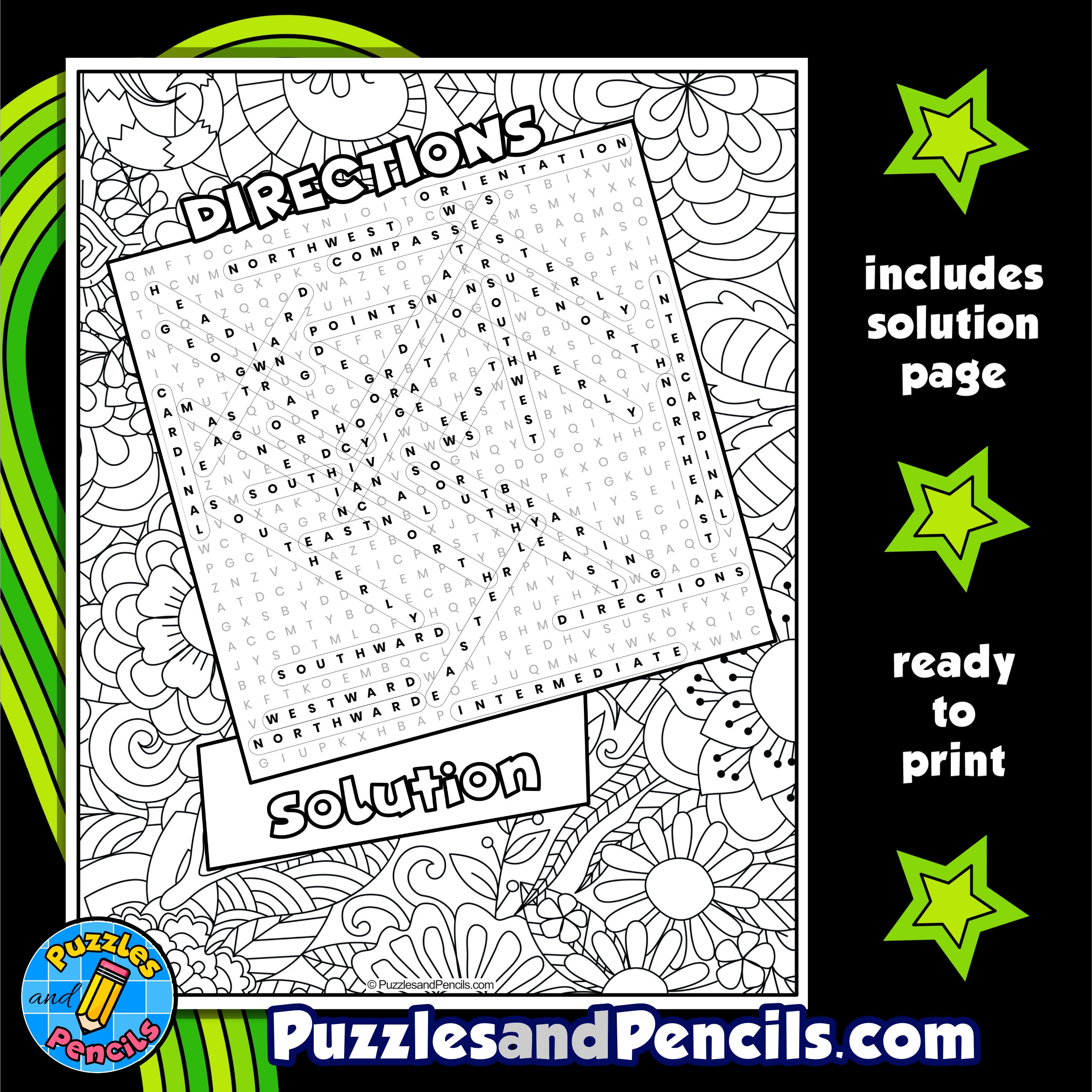 Directions Word Search Puzzle With Coloring Geography Made By Teachers