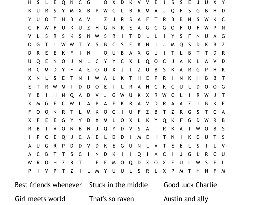 Disney Channel Shows Word Search WordMint
