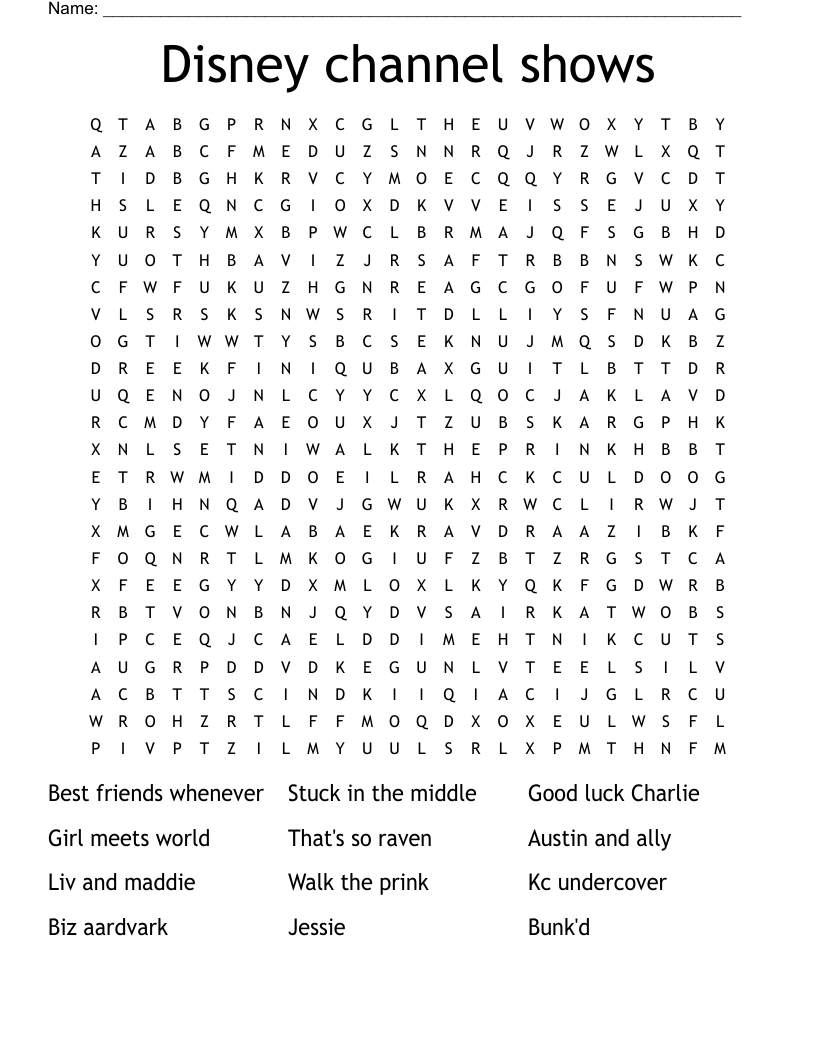 Disney Channel Shows Word Search WordMint
