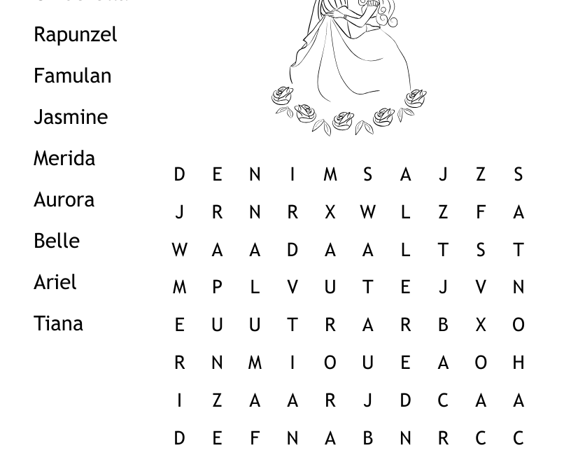 Disney Princess Word Search WordMint