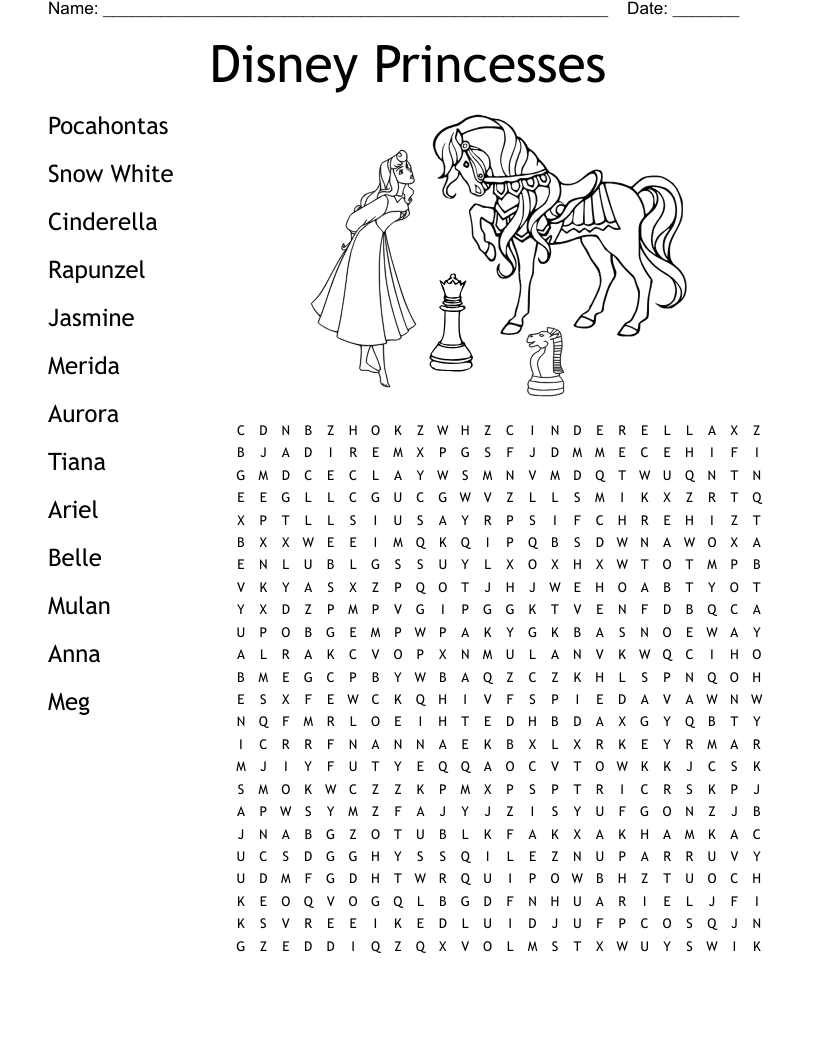 Disney Princess Word Search WordMint