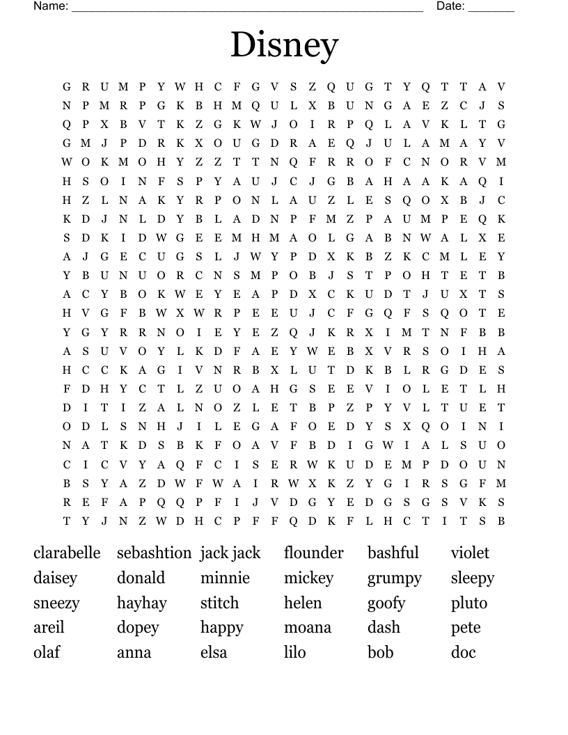 Disney Word Search WordMint