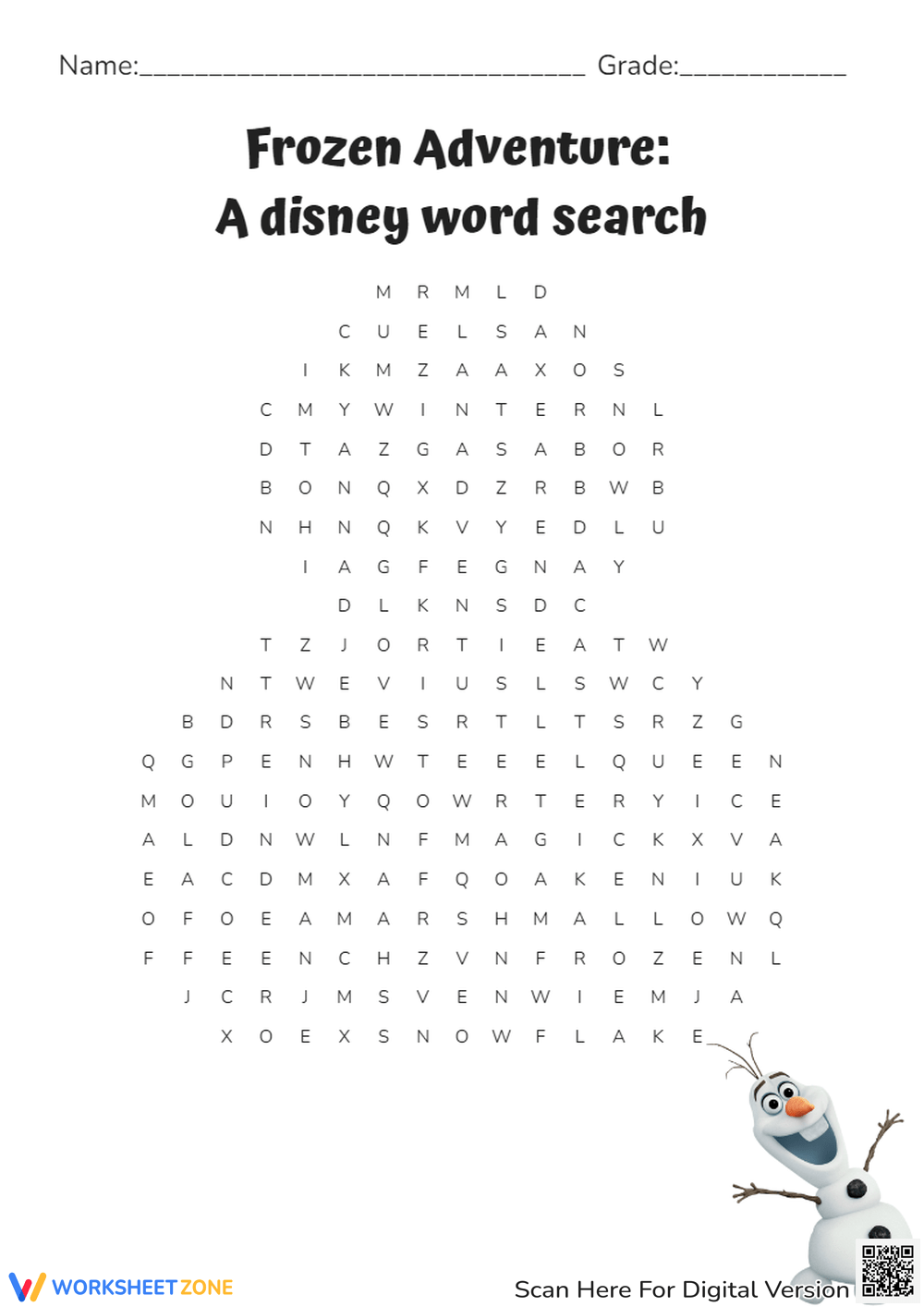 Easy Frozen Word Search Printable