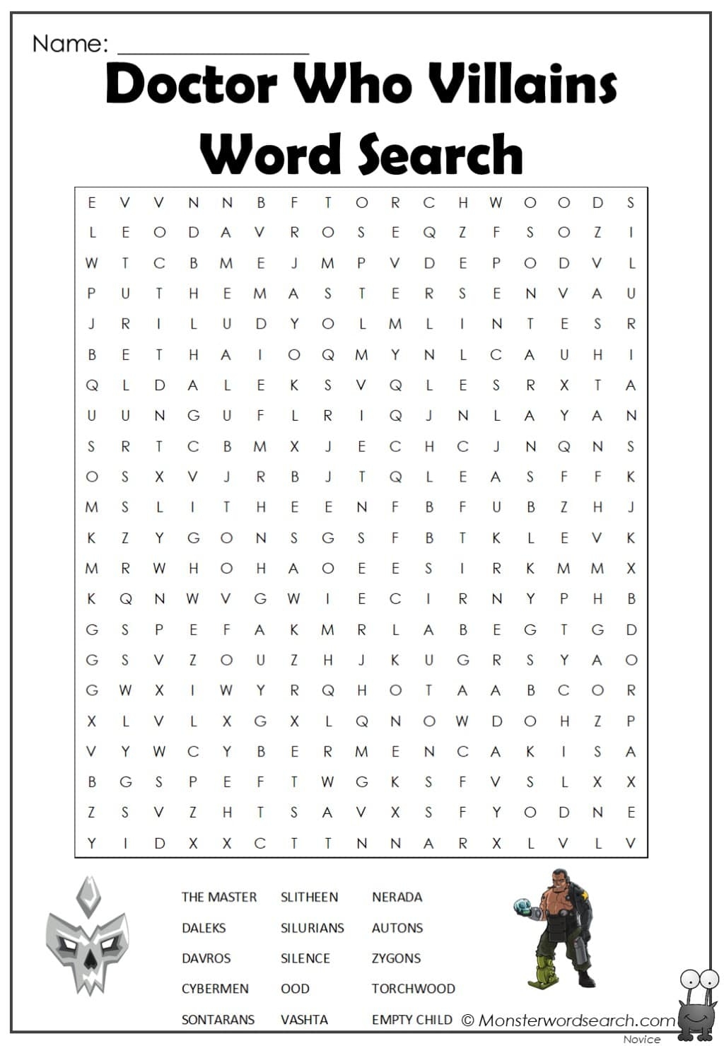 Doctor Who Villains Word Search Monster Word Search