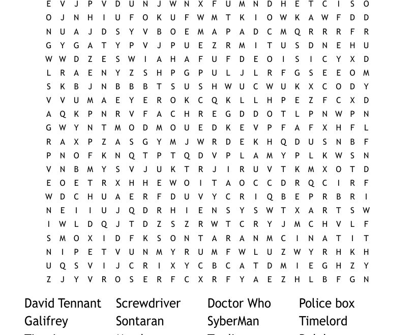 Doctor Who Word Search WordMint