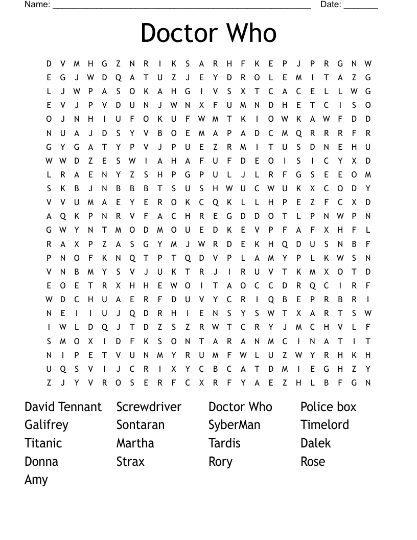 Doctor Who Word Search WordMint