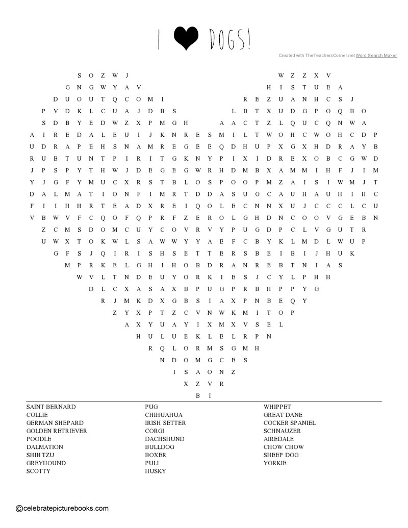 Dog Breeds Word Search Puzzle 