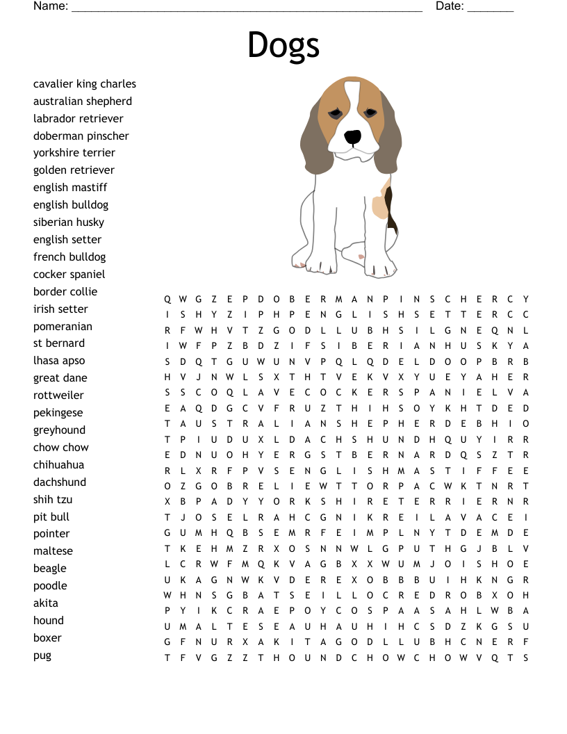 dog breeds word search wordmint