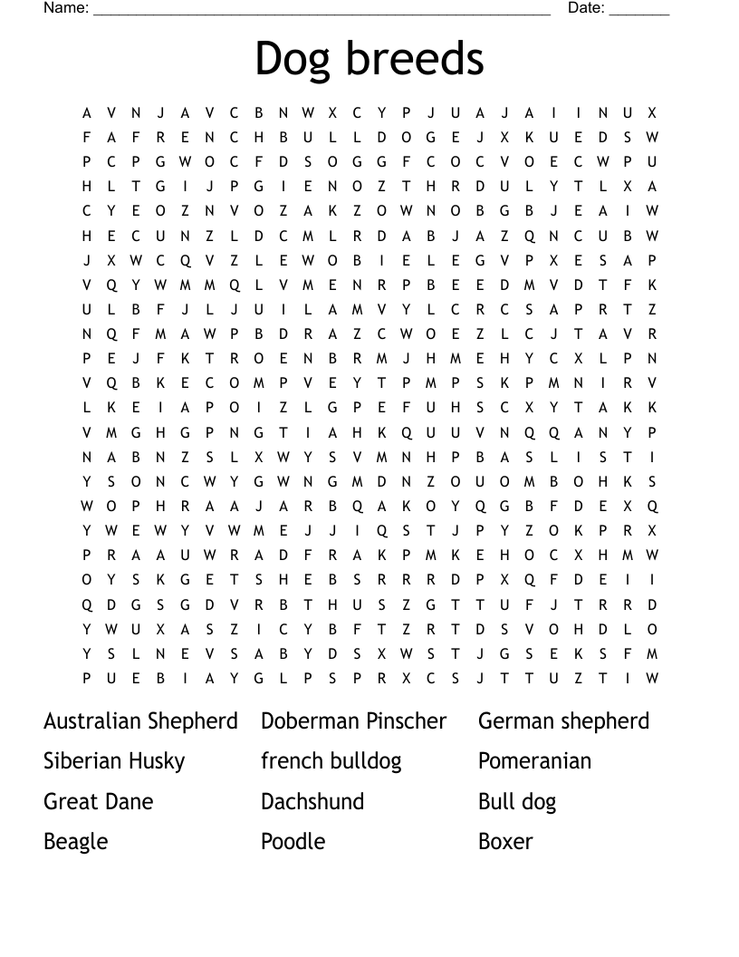 Dog Breeds Word Search WordMint