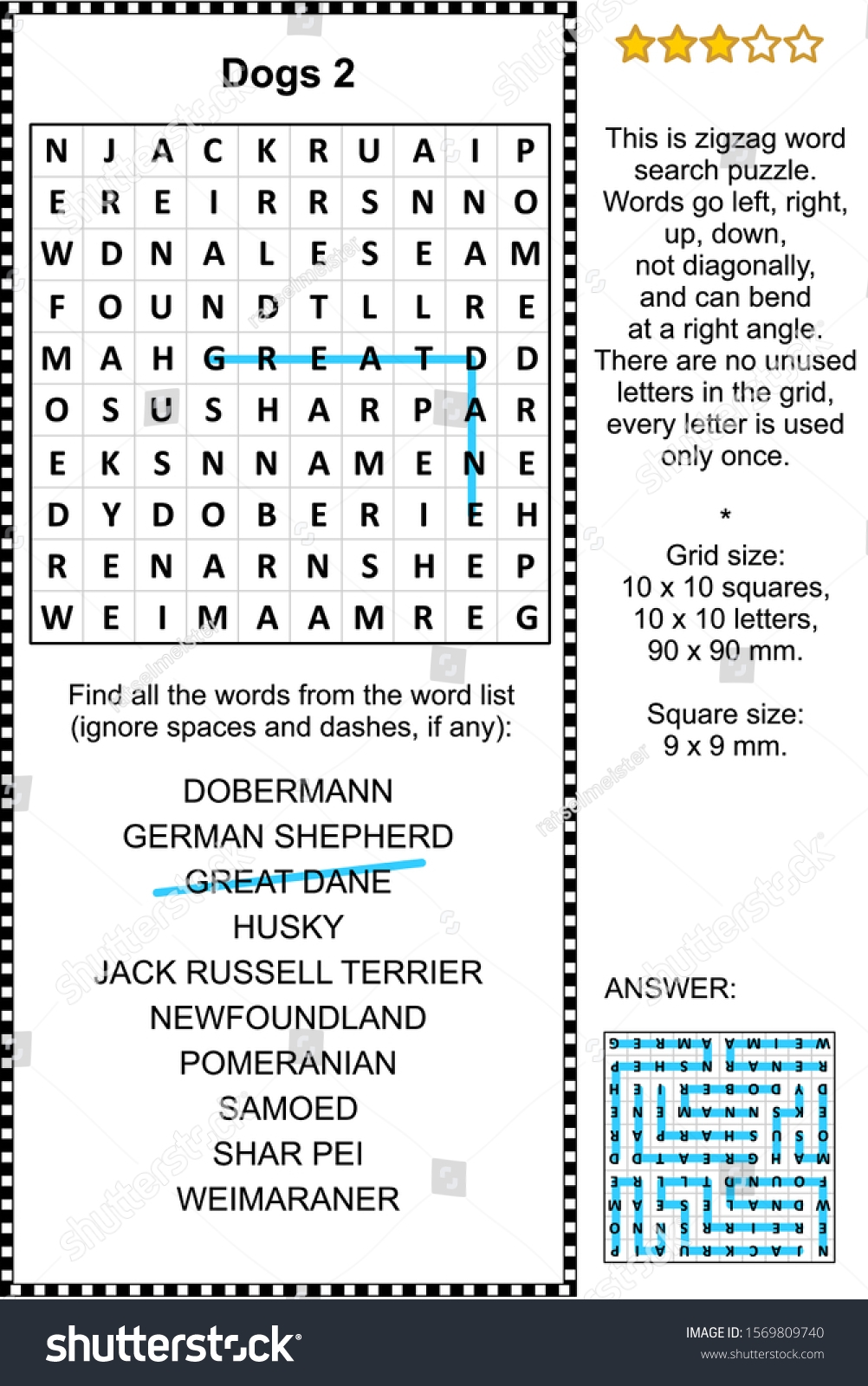 dog breeds zigzag word search puzzle stock vector royalty free 1569809740 shutterstock