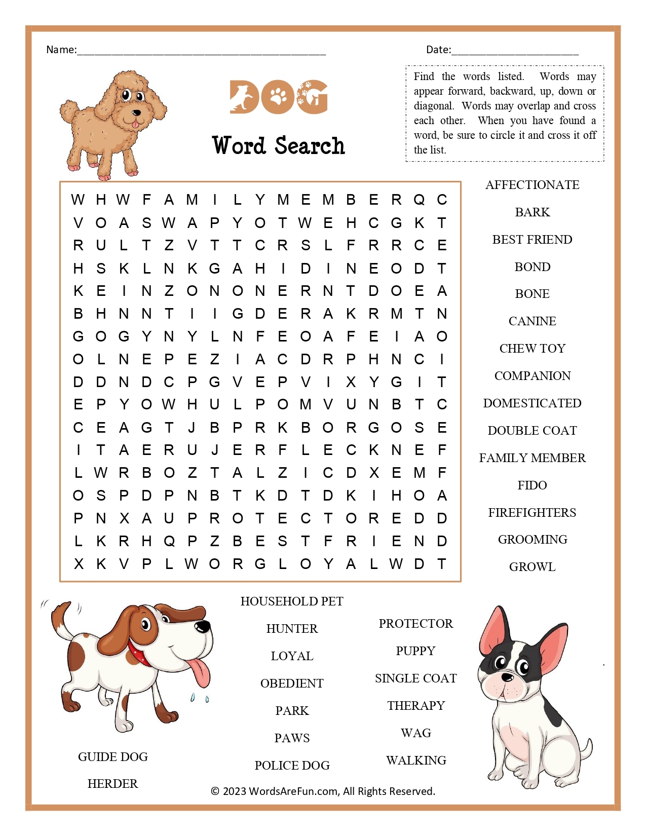 Dog Word Search Kids Puzzles And Games Worksheets Library