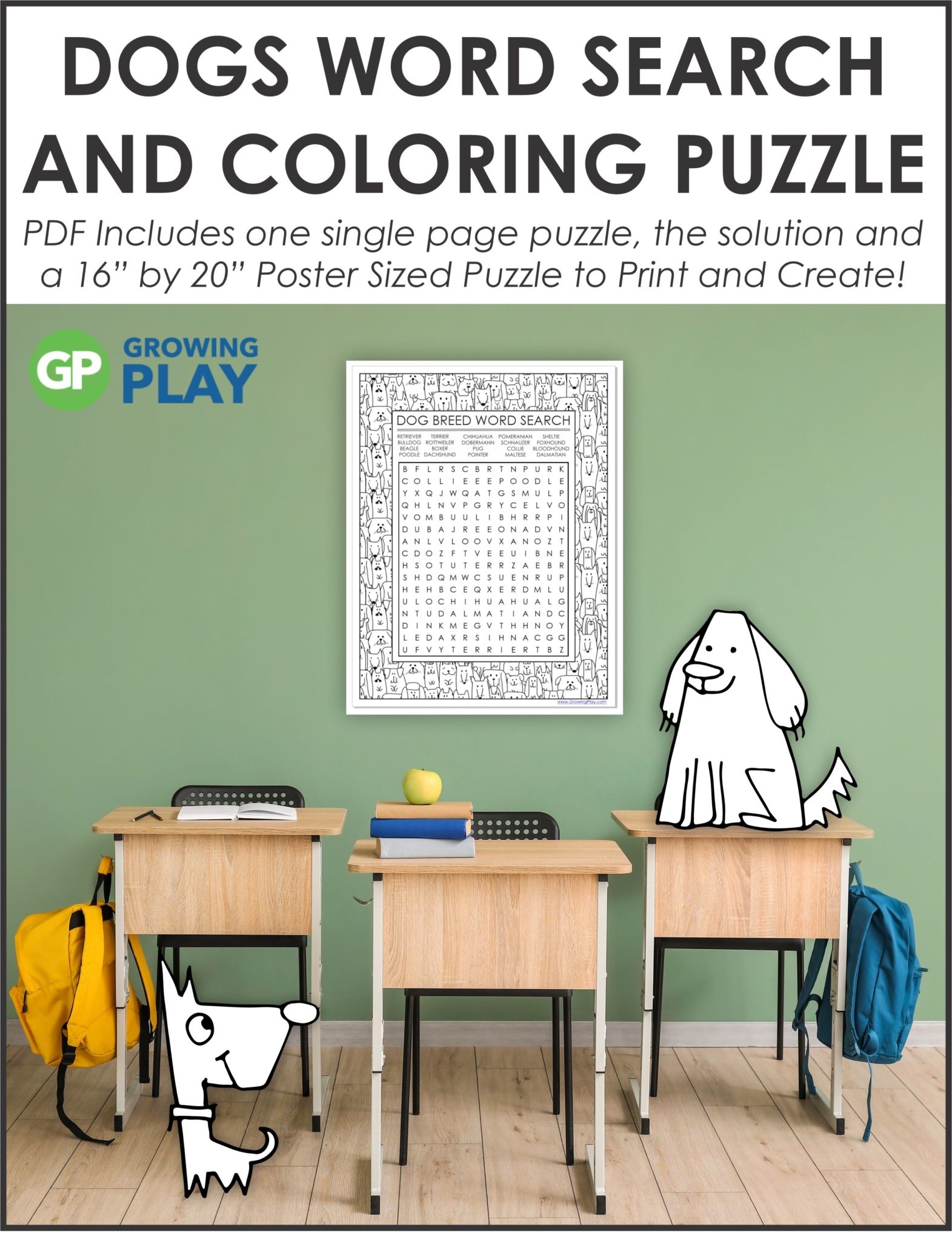 Dog Word Search Puzzle Poster Growing Play