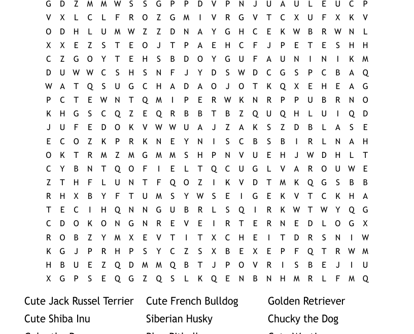 Dogs And Puppies Word Search WordMint