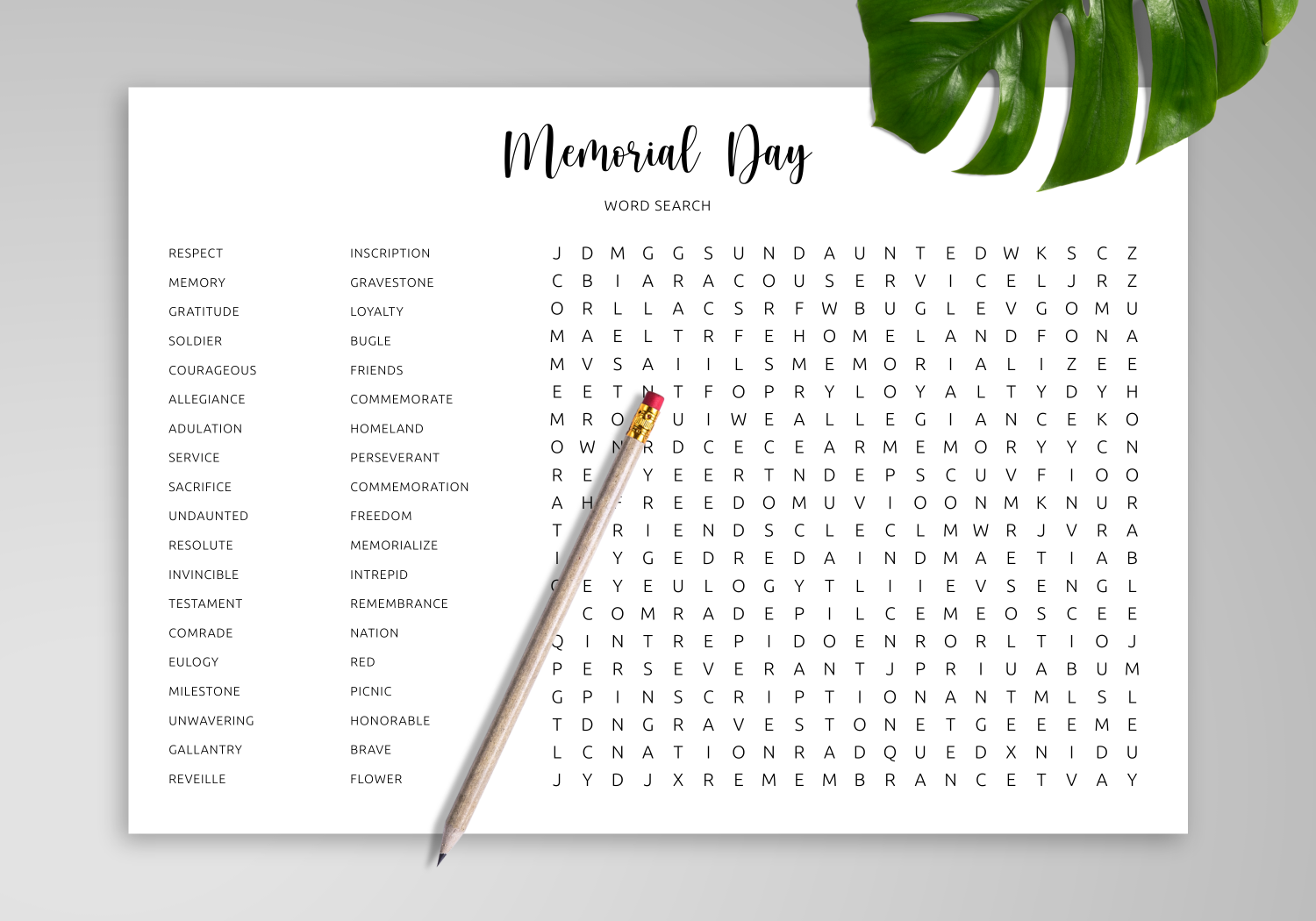 Download Memorial Day Word Search Printable In PDF