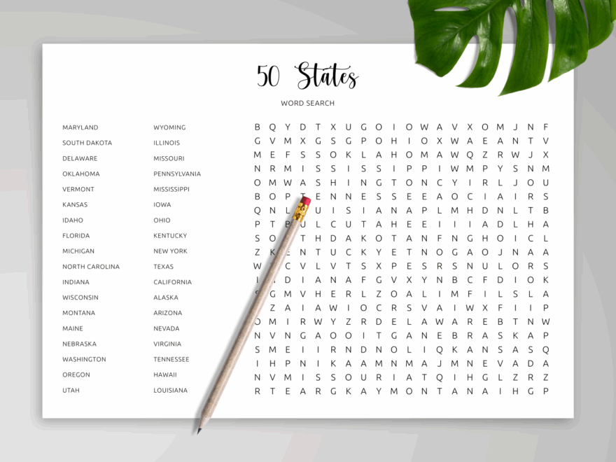 Download Printable 50 States Word Search In PDF