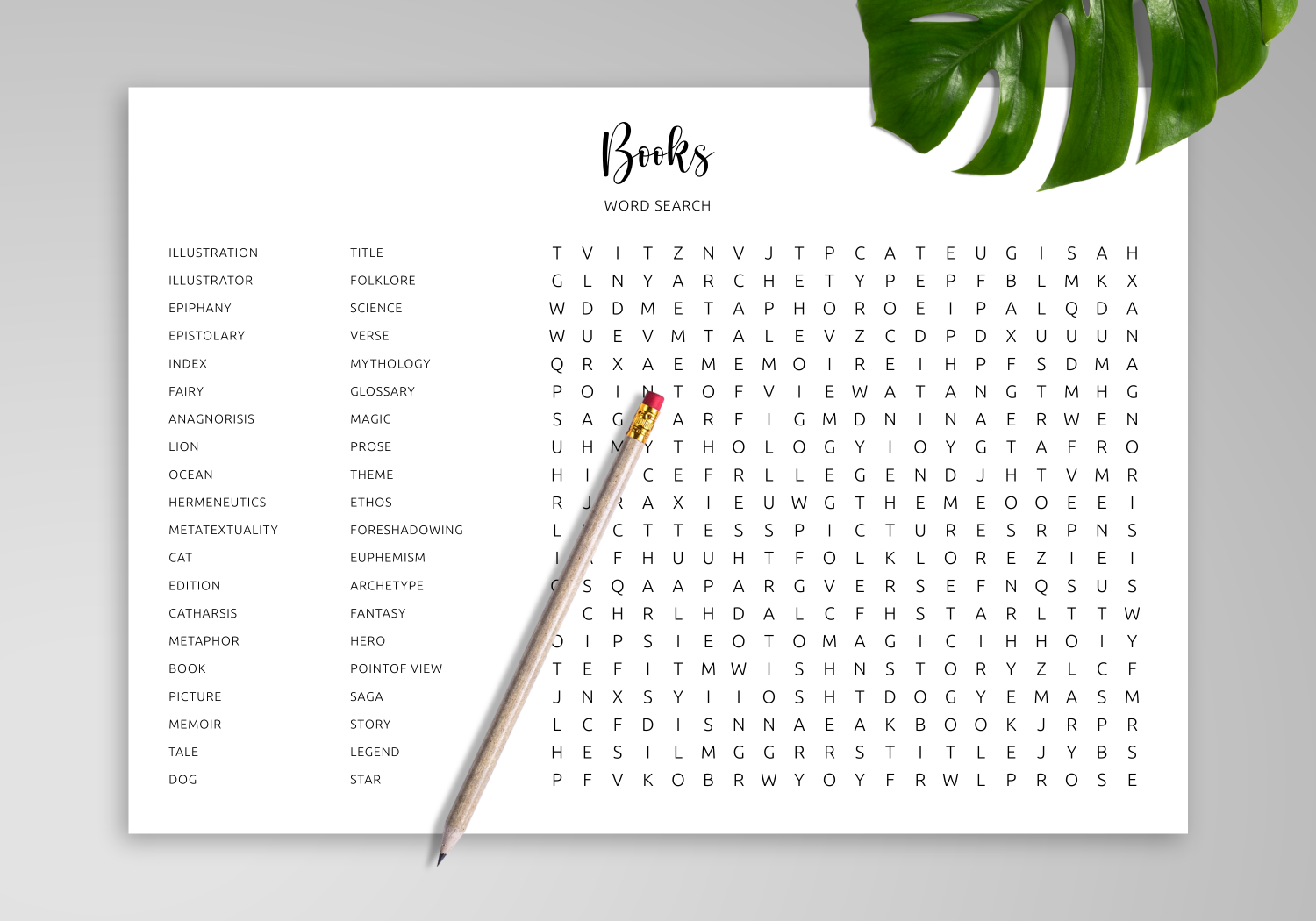 Download Printable Books Word Search Template PDF