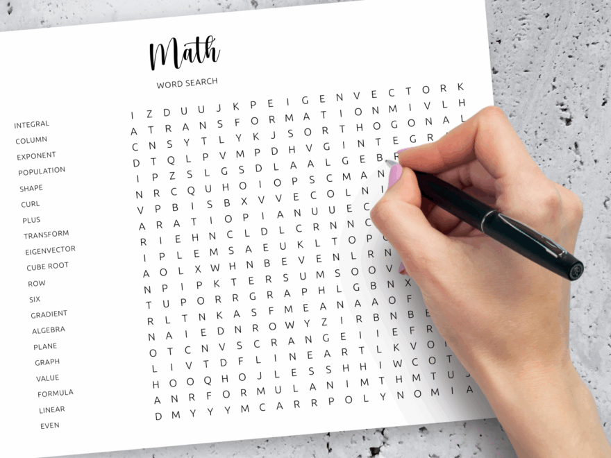 Download Printable Mathematics Word Search In PDF