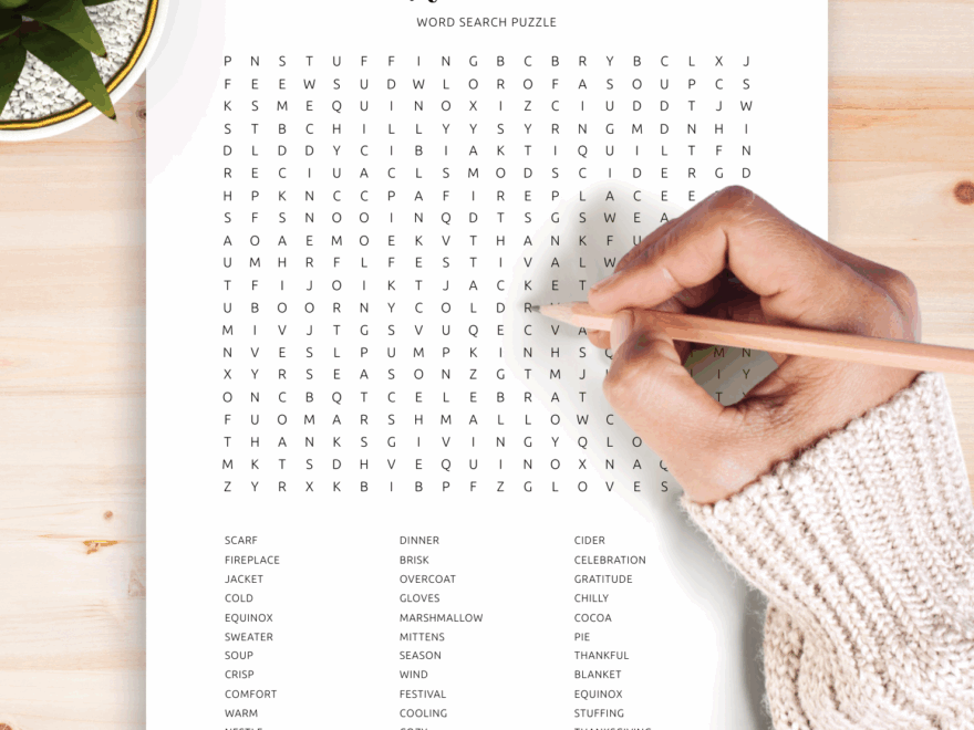 Download Printable November Word Search In PDF