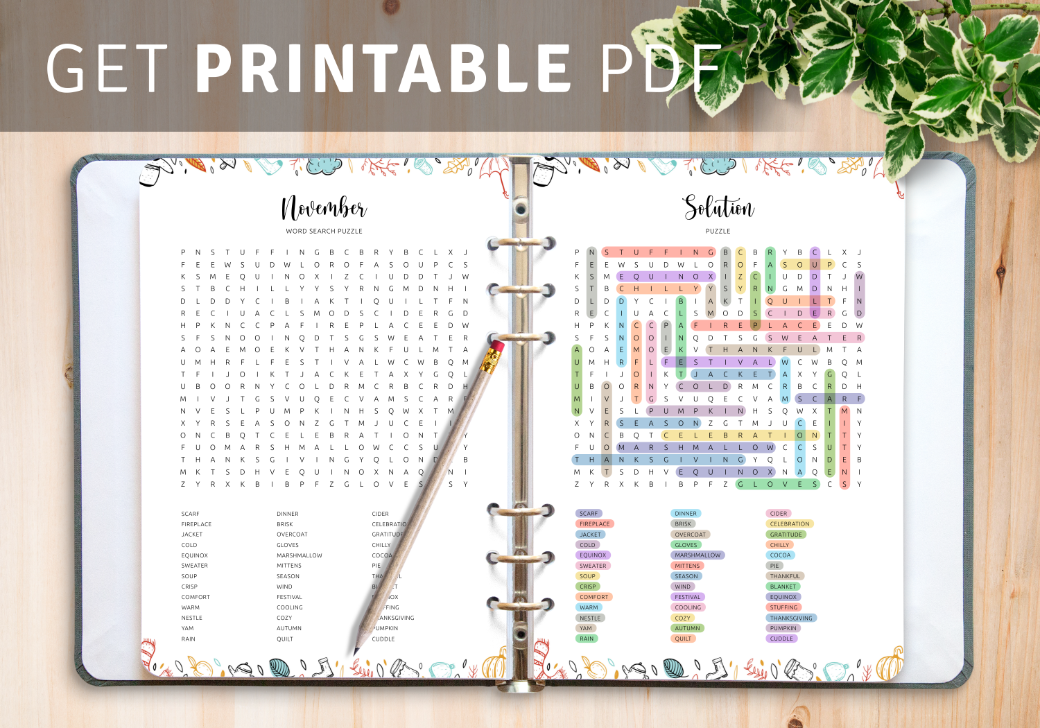 Download Printable November Word Search In PDF