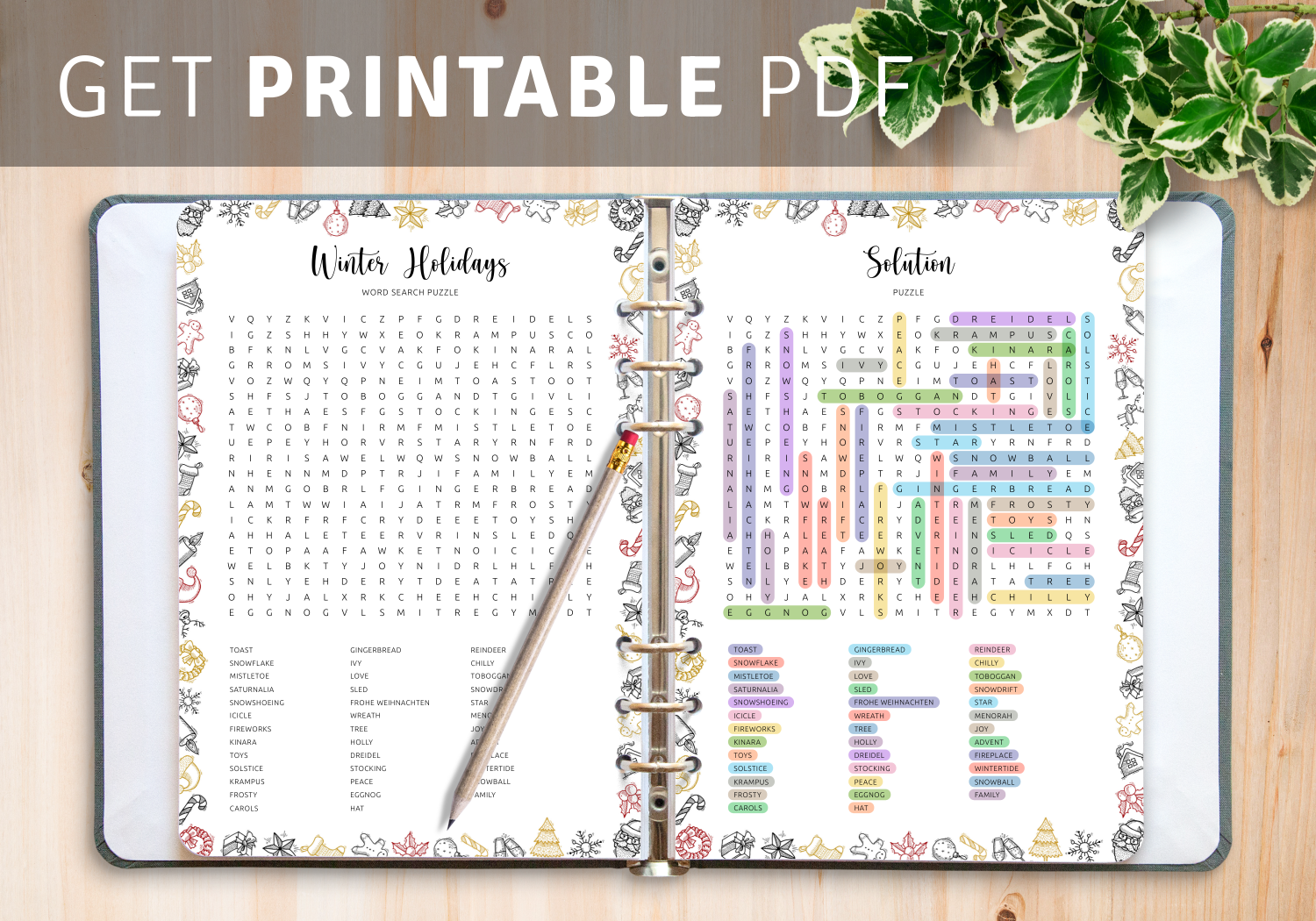 Winter Holiday Word Search Printable