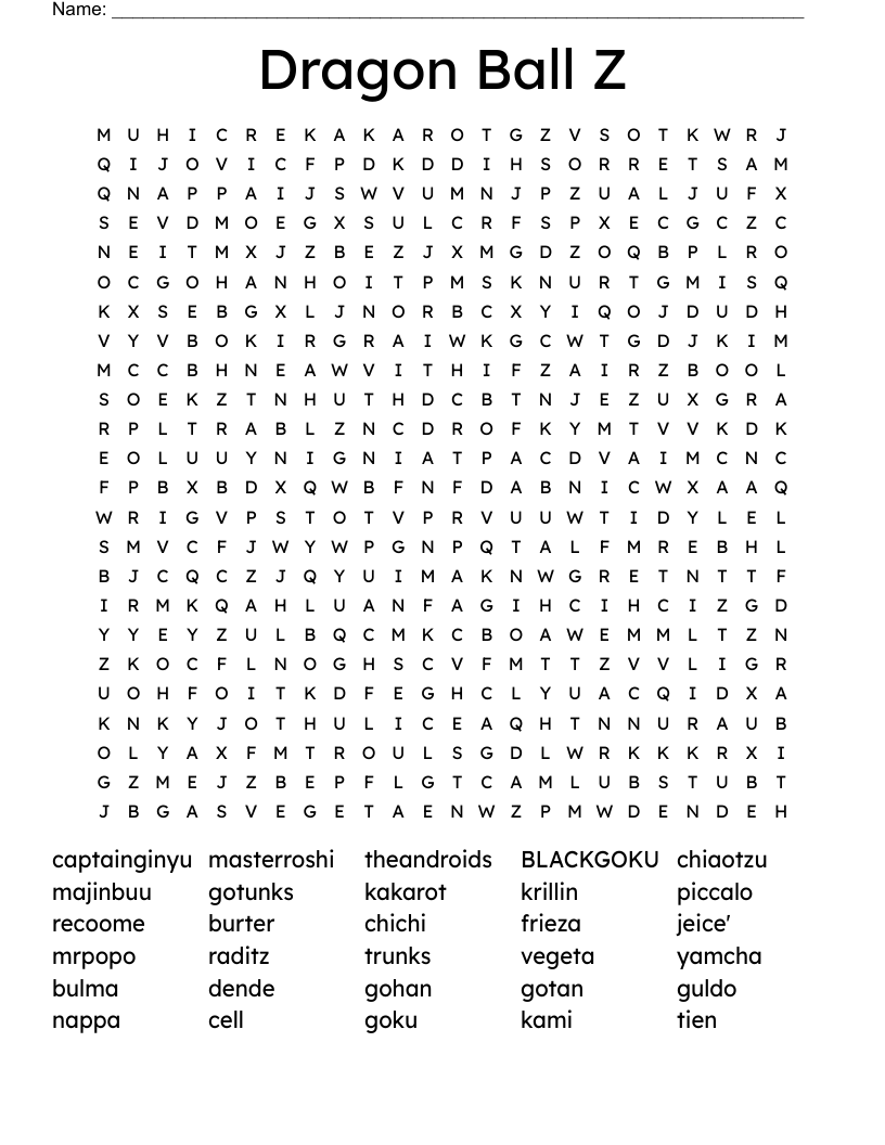 Dragon Ball Z Word Search WordMint