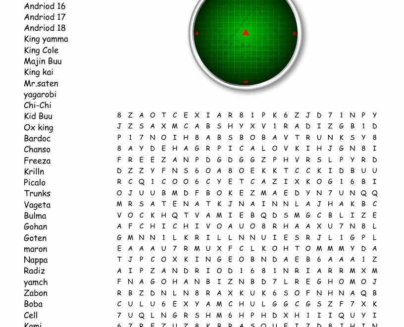 Dragon Ball Z Word Search WordMint