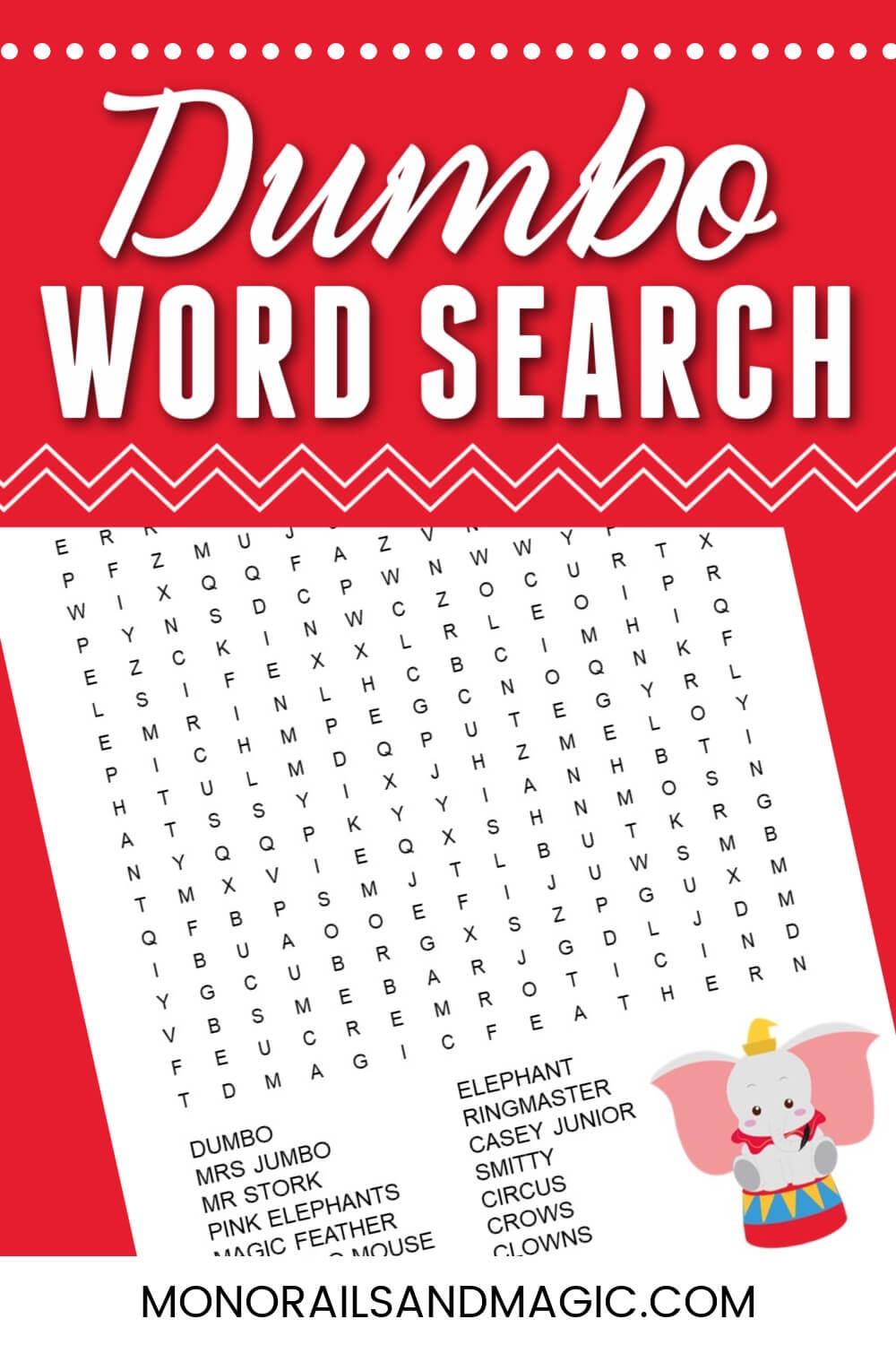 Dumbo Word Search Free Printable For Kids Monorails And Magic
