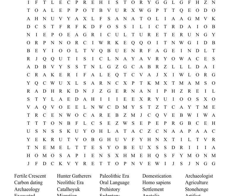 Early Man Word Search WordMint