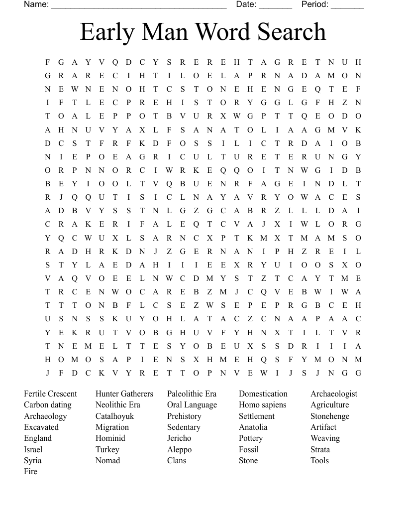 Early Man Word Search WordMint