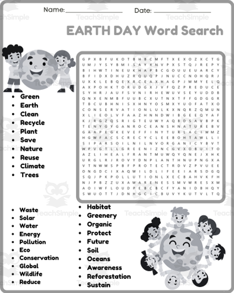EARTH DAY Word Search Puzzle Worksheet Activity April Early Finisher By Teach Simple