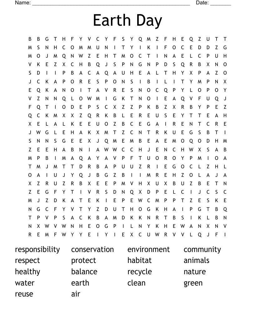 Earth Day Word Search Printable
