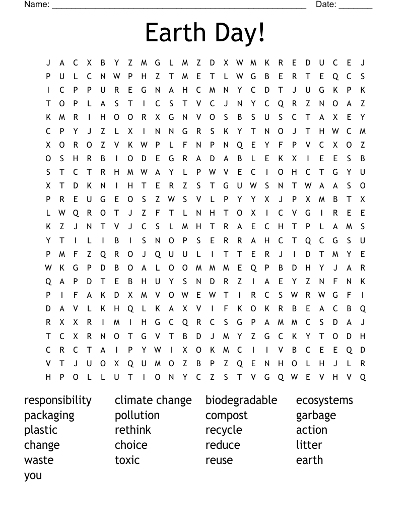 Earth Day Word Search WordMint