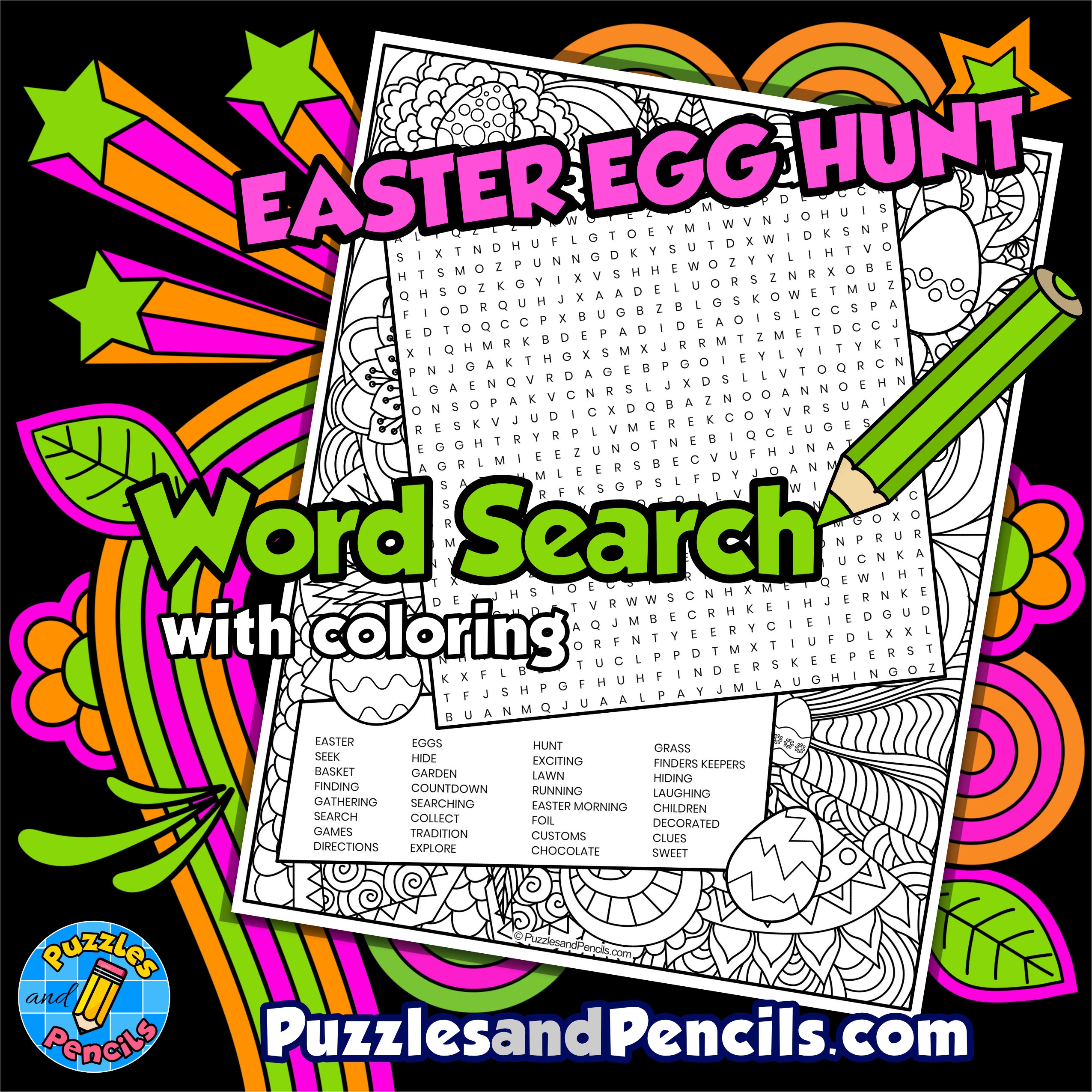 Easter Egg Hunt Word Search Puzzle With Coloring Easter Wordsearch Made By Teachers