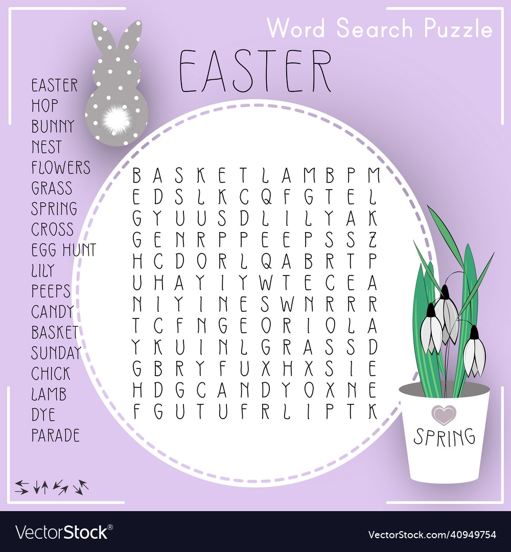 Easter Word Search Puzzle Holiday Crossword Vector Image