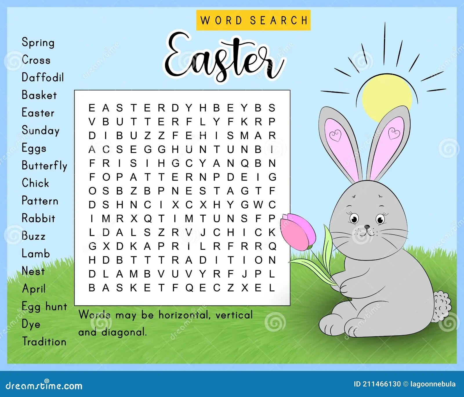 Easter Word Search Puzzle With Cute Bunny Educational Page For Learning English Stock Illustration Illustration Of Holiday Memory 211466130