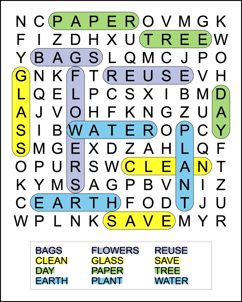 Easy Earth Day Word Search For Kids