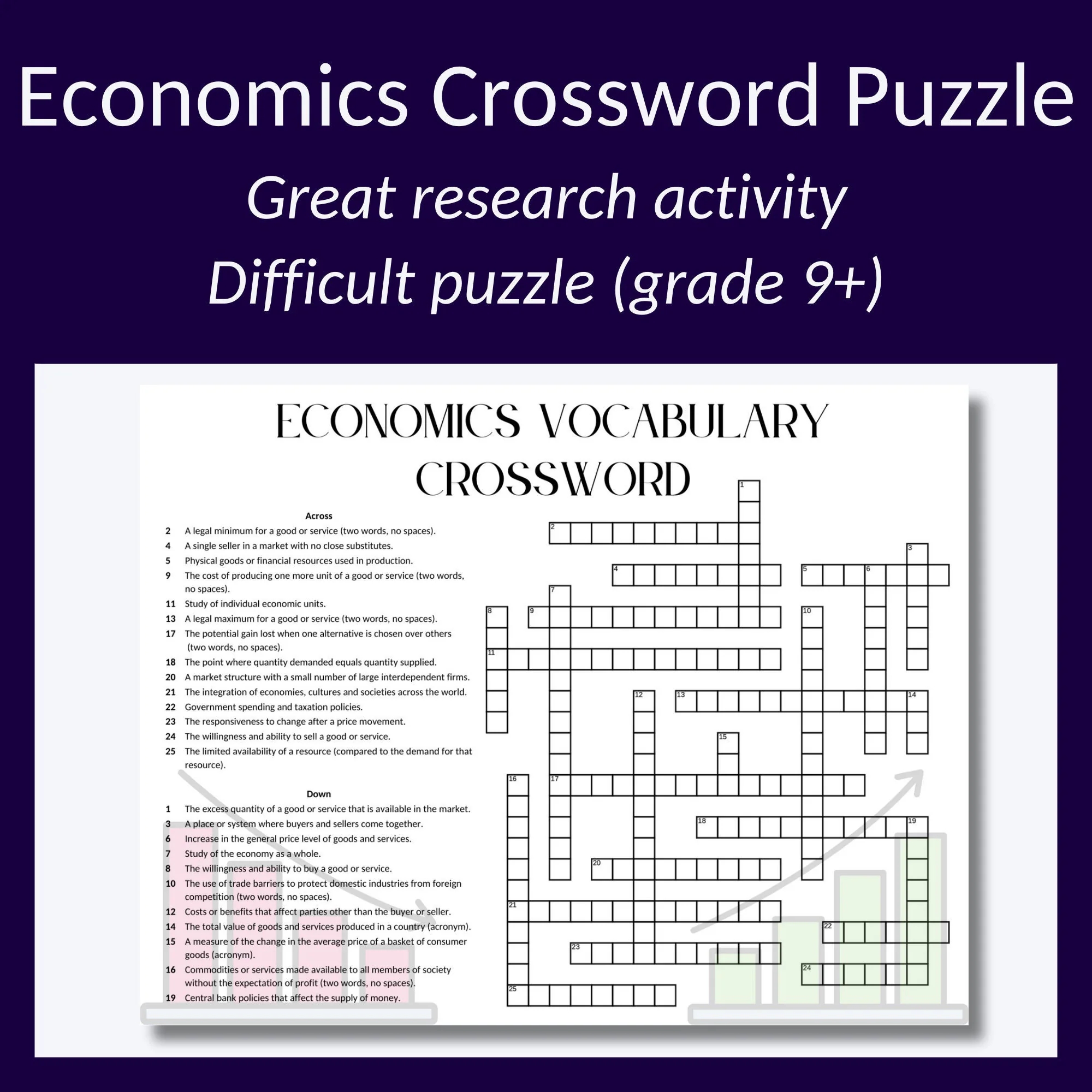 Economics Vocabulary Crossword Puzzle microeconomics And Macroeconomics To Reinforce Learning Or Build Vocab Best For Adults Or Teenagers Etsy