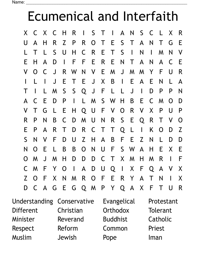 Ecumenical And Interfaith Word Search WordMint
