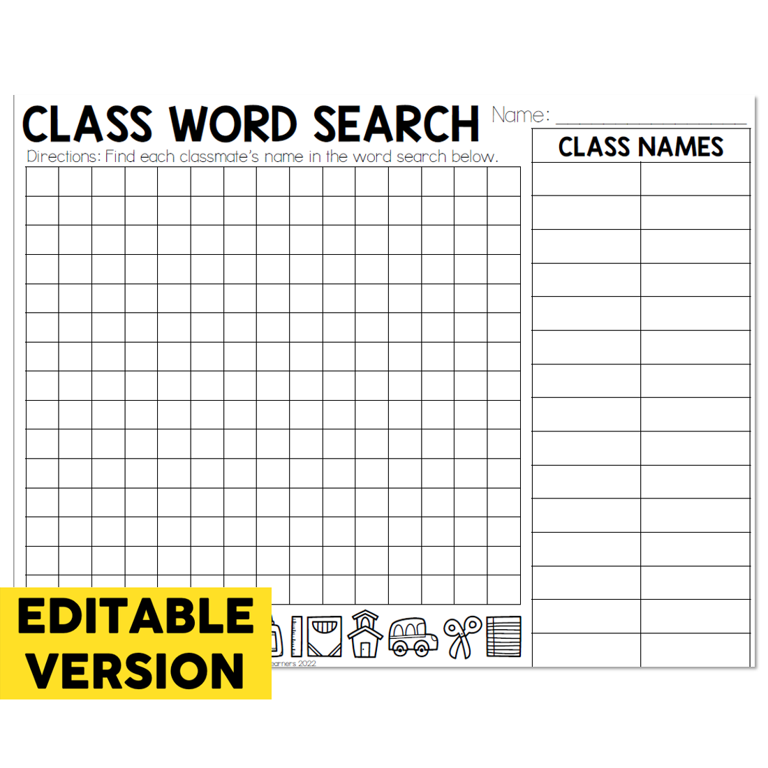 Editable Classroom Setup Back To School Resources Class Word Search Lucky Little Learners