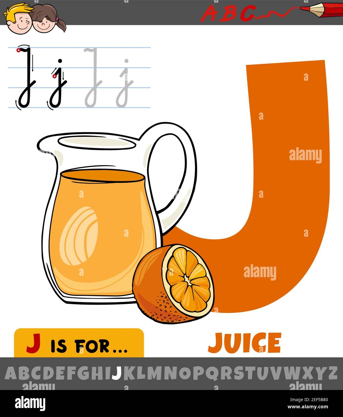 Educational Cartoon Illustration Of Letter J From Alphabet With Juice Word For Children Stock Vector Image Art Alamy