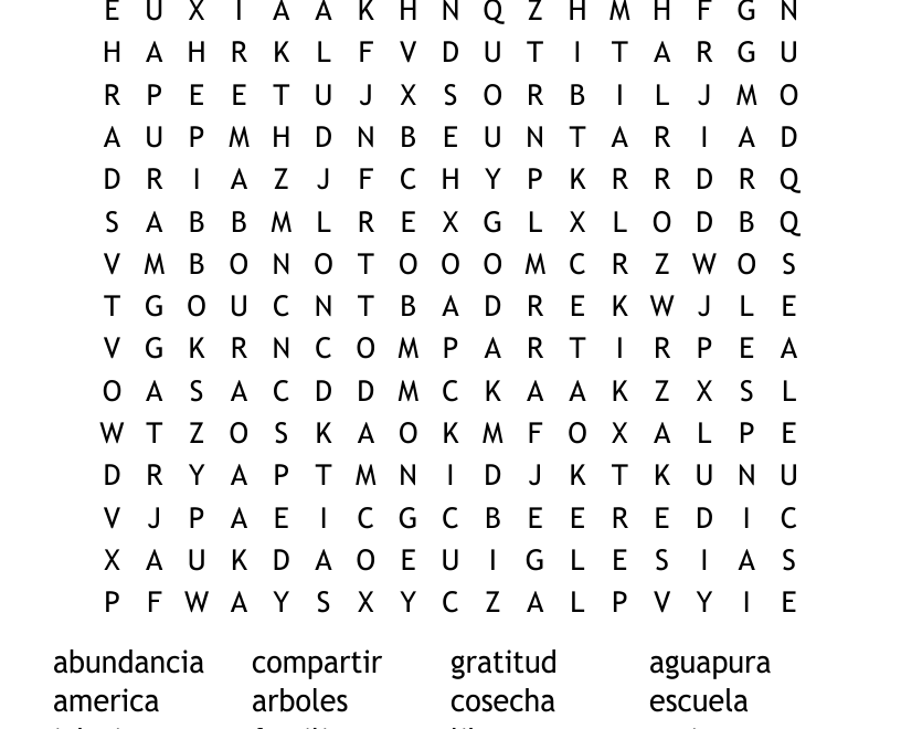El Dia De Dar Gracias Word Search WordMint