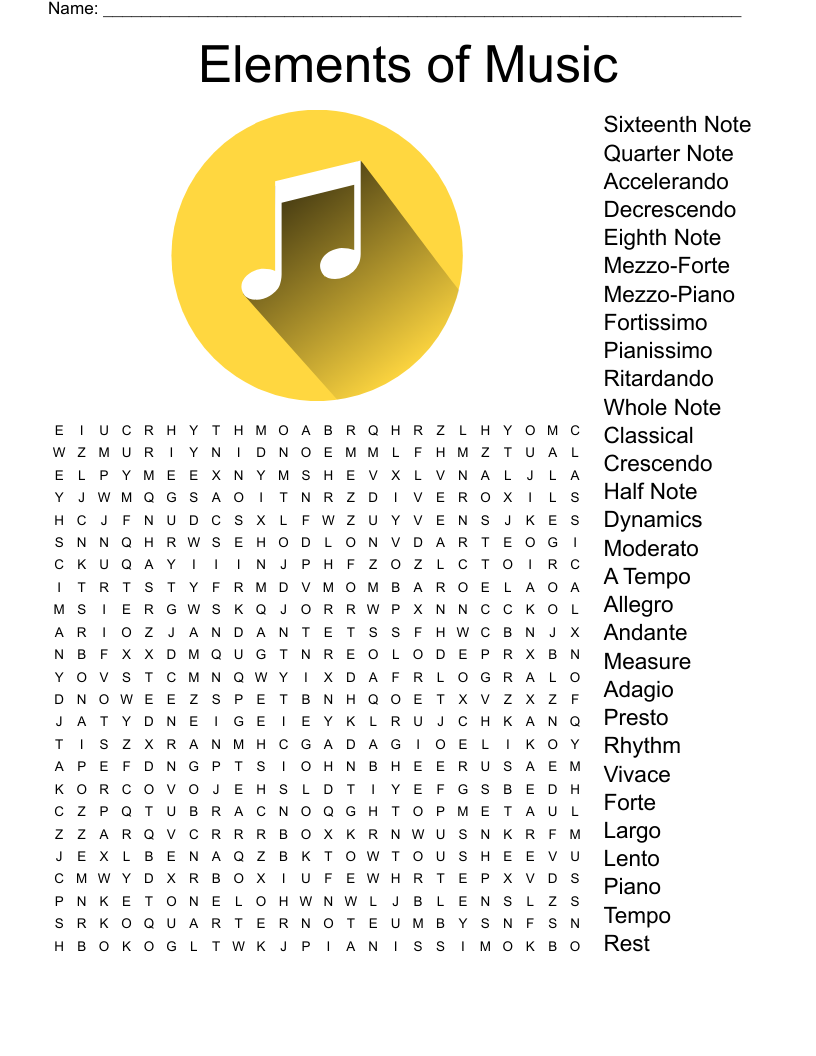 Elements Of Music Word Search WordMint