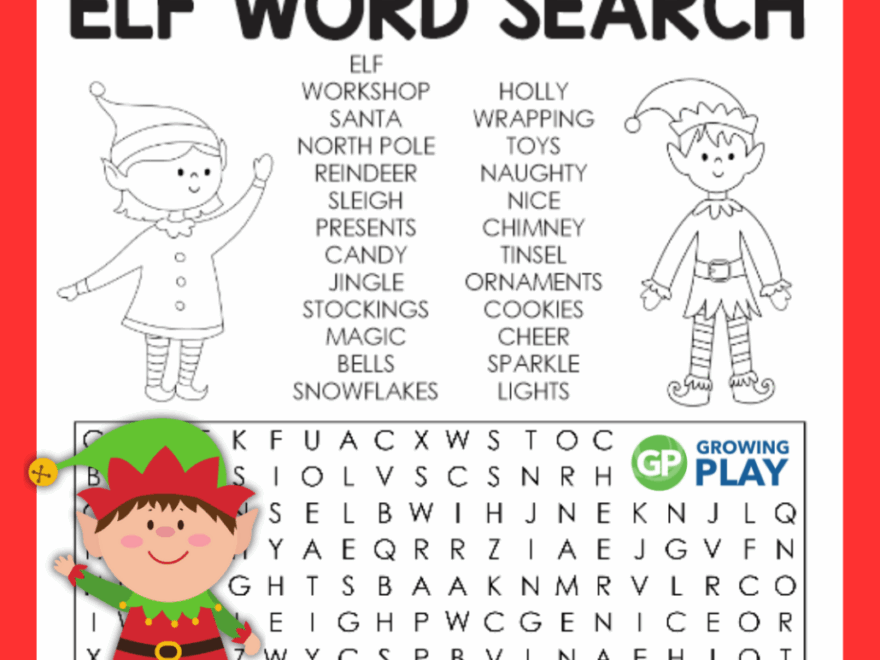 Elf Word Search Puzzle Free Printable Growing Play