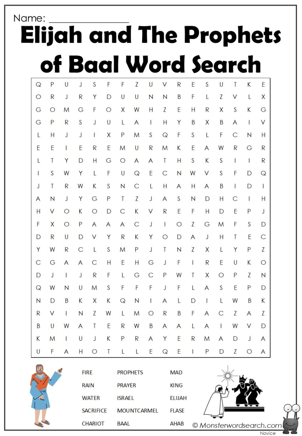 Elijah And The Prophets Of Baal Word Search Monster Word Search
