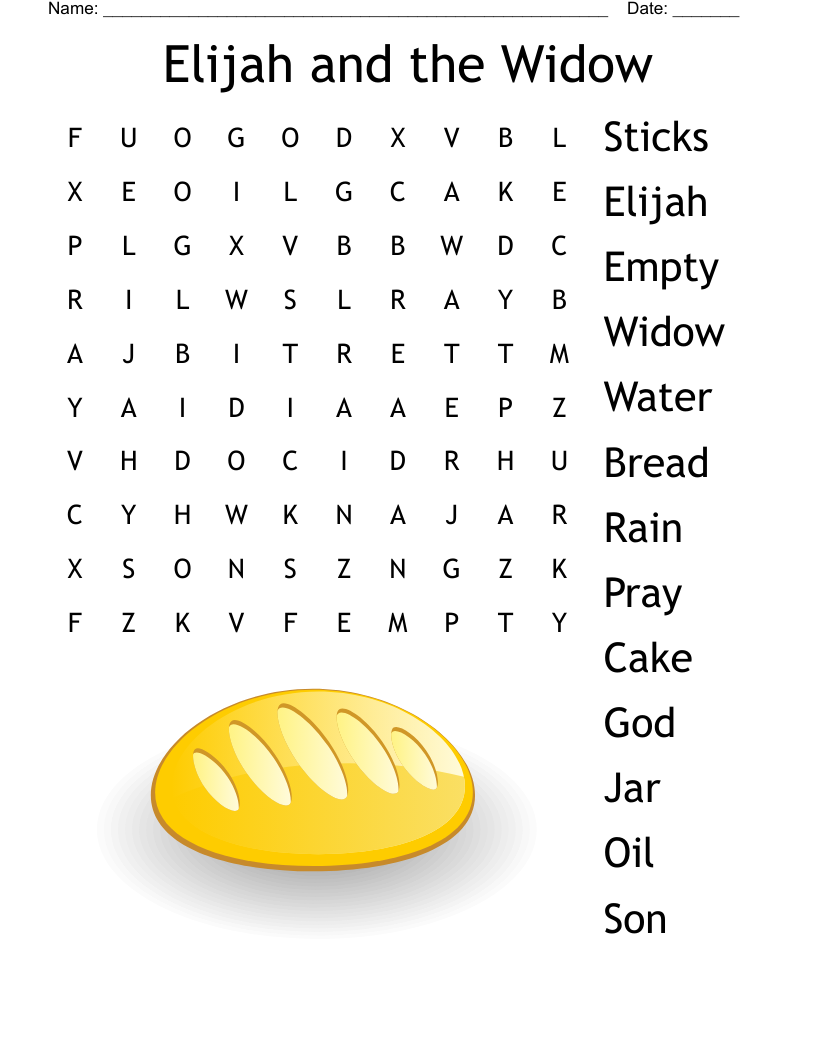 Elijah And The Widow Word Search WordMint