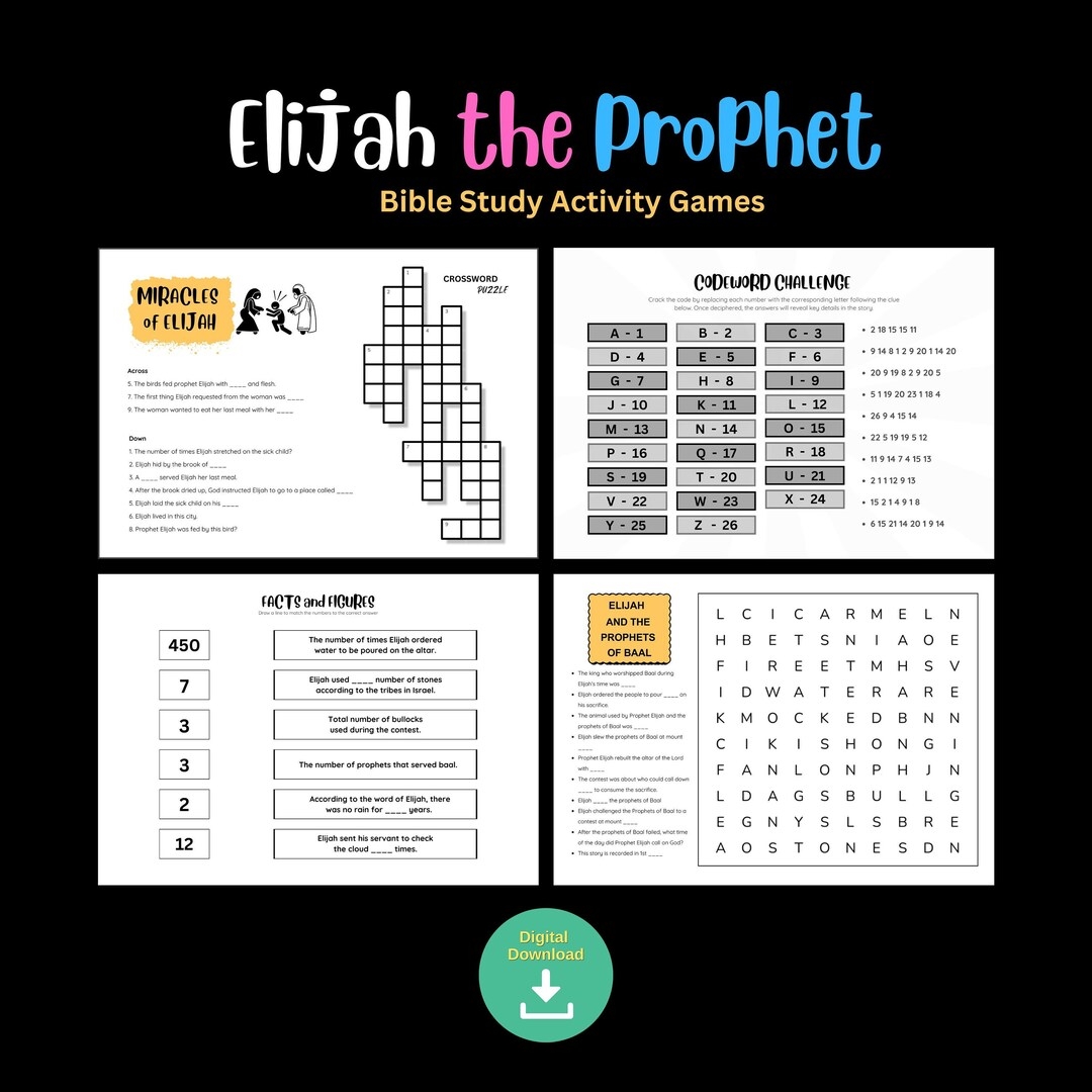 Elijah The Prophet Christian Teen Kid Crossword Puzzle Word Search Children Church Sunday School Lesson Activity Bible Study Quiz Game Etsy