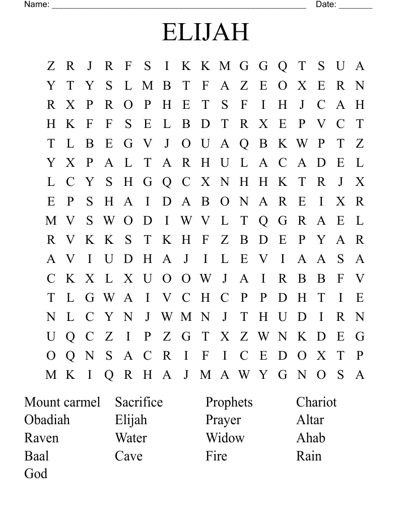 ELIJAH Word Search WordMint