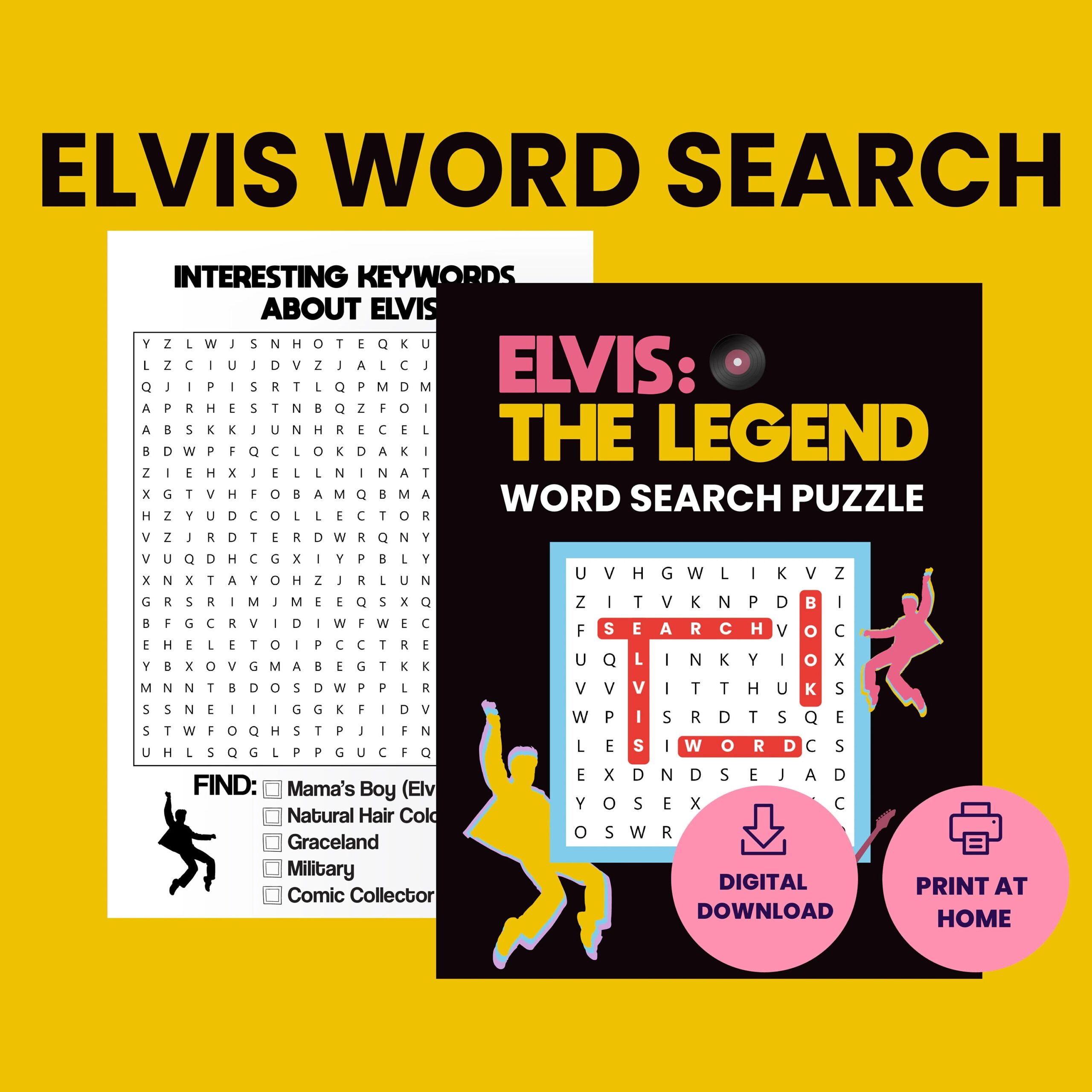 Elvis Presley Word Search Coloring Books Digital Printables Word Search Puzzles Fun Activity Rock N Roll Party Elvis Gifts Etsy
