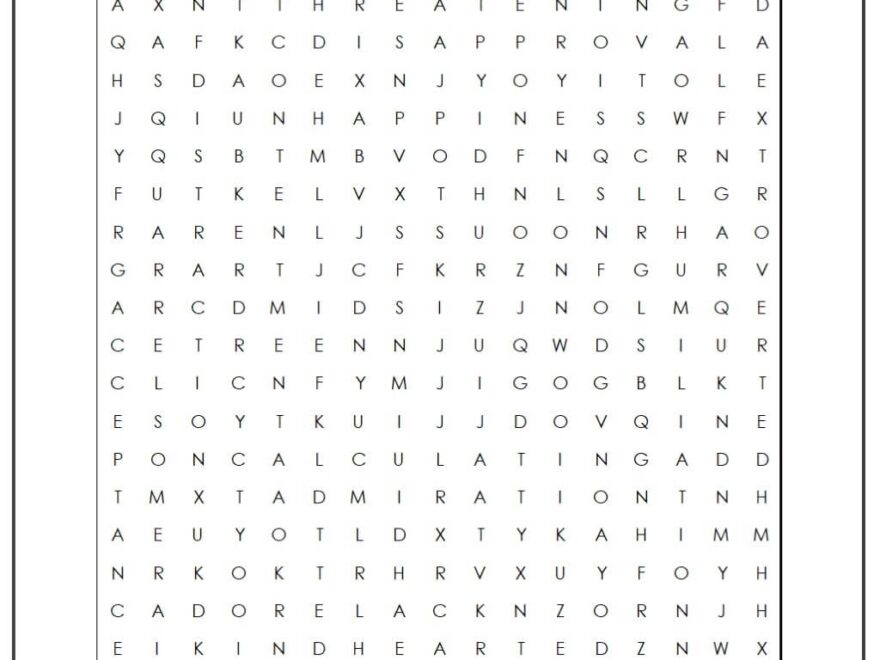 Emotions And Feelings Word Search Monster Word Search